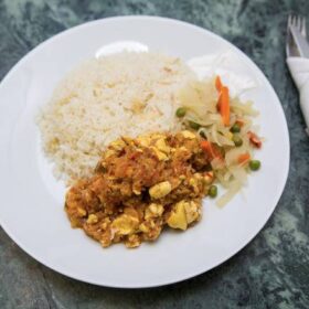 Ackee and Saltfish Served with Plain Rice
